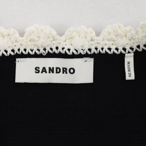 NWT Sandro Fleuri Sleeveless Cardigan with Floral Trim & Faux Pearls Size 2 - Picture 4 of 9